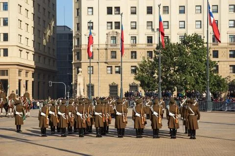 Changing of the Guard at La Moneda Stock Photos