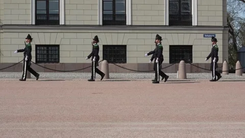 Changing of the Guard at Oslo Royal Palace, Norway – Ceremonial Parade in Stock-Footage 341899454