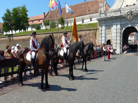 Changing guards ceremony, Alba Iulia, Romania Stock Footage 71874332