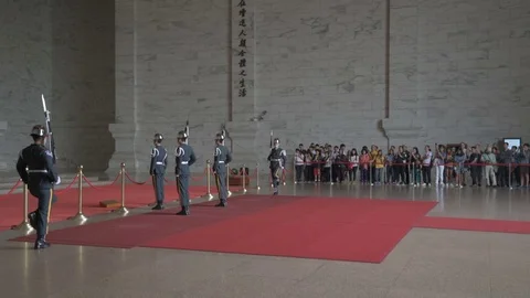 The changing of the guards ceremony at the Chiang Kai-Shek Memorial Hall. Stock Footage 76237815