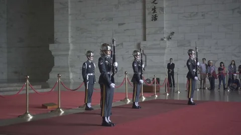 The changing of the guards ceremony at the Chiang Kai-Shek Memorial Hall. Stock Footage 76422902
