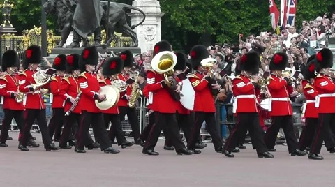 Changing of the guards - closeup of guards band playing instruments Stock Footage 40268689