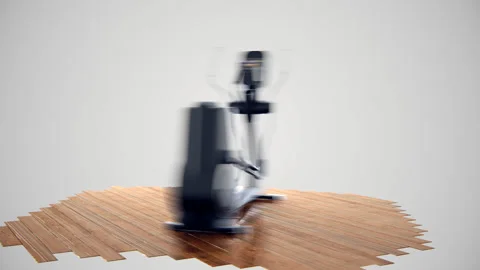 Changing gym equimpent. Rowing machine, cross trainer, treadmill, spinning bike Stock Footage 147689114