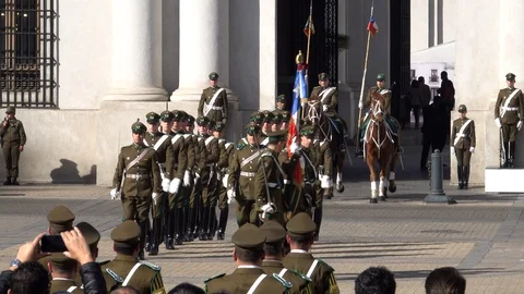 Changing of La Moneda palace guards in Santaigo, Chile Stock Footage 114924934