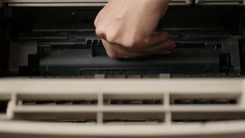 Changing of modern laser printer cassette Stock Footage 76696759