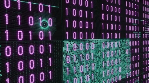 Changing pink binary code on a dark screen with digital reflections Stock-Footage 337404796