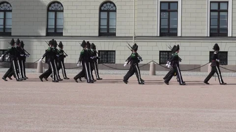Changing of the Royal Guards at Oslo Palace, Norway – Ceremonial Parade Outdoors Stock-Footage 341927032