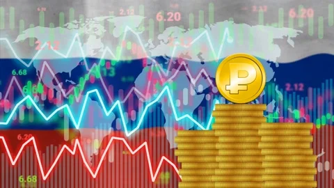 Changing ruble value, rate, demand in market and inflation Stock Footage 228237968