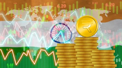 Changing rupee value, rate, demand in market and inflation concept Stock Footage 228237430