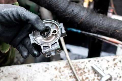 Changing the secondary fuel filter Stock Photos