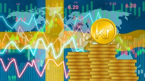 Changing swidish krona value, rate, demand in market and inflation concept Stock Footage 228238058