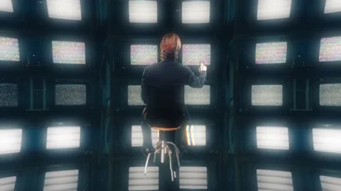 Changing TV Channels Man Glitch Reality Television Monitors Interference Stock Footage 162111366