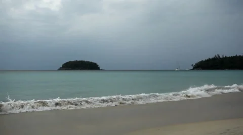 Changing weather on a beautiful beach, Phuket Island, Thailand Stock Footage 4803094