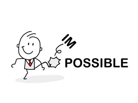 Changing the word impossible to possible by kick, vector graphic Illustrazione stock