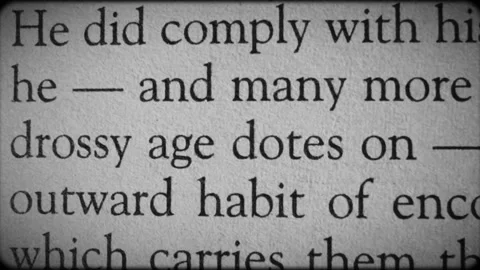 Changing words, fly through phrases, quotes in book on old film. Stock Footage 294928338