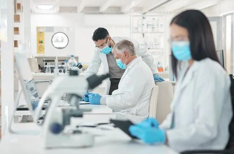 Changing the world one experiment at a time. two scientists working together in Stock Photos