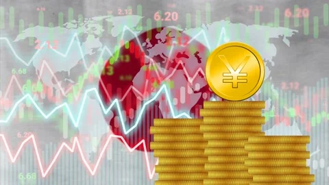 Changing yen value, rate, demand in market and inflation concept Stock Footage 228237574