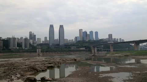 Changjiang river and shoreside skyscraper in Chongqing City of China Vídeos de archivo 54756861
