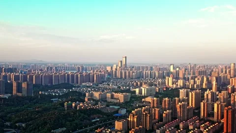 Changsha cityscape museum complex riverside bay park aerial panorama 4k china Stock Footage 325807350