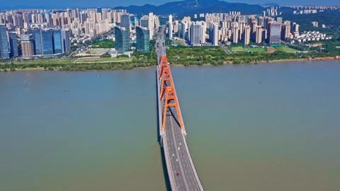 Changsha cityscape museum complex riverside bay park aerial panorama 4k china Stock Footage 325808609