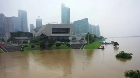 Changsha cityscape museum complex riverside bay park aerial panorama 4k china Stock-Footage 325808810