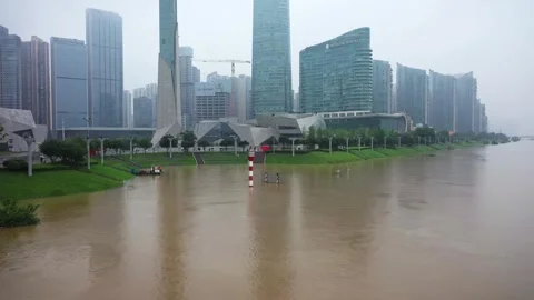 Changsha cityscape museum complex riverside bay park aerial panorama 4k china Stock Footage 325808824