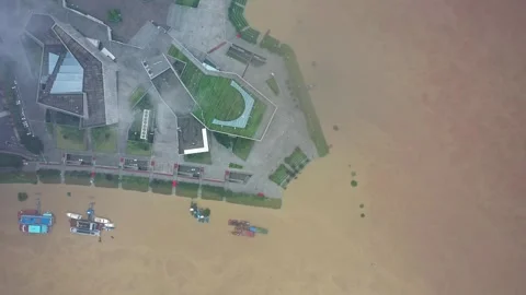 Changsha cityscape museum complex riverside bay park aerial panorama 4k china Stock Footage 325808976