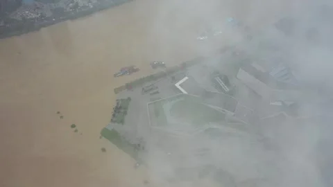 Changsha cityscape museum complex riverside bay park aerial panorama 4k china 動画素材 325809087