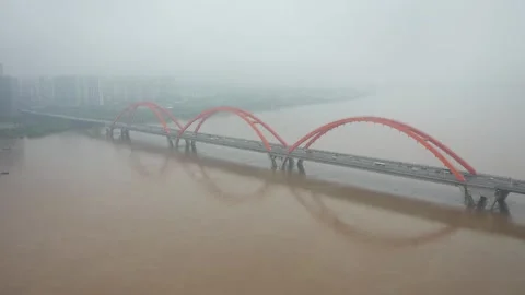 Changsha cityscape museum complex riverside bay park aerial panorama 4k china Stock Footage 325809344