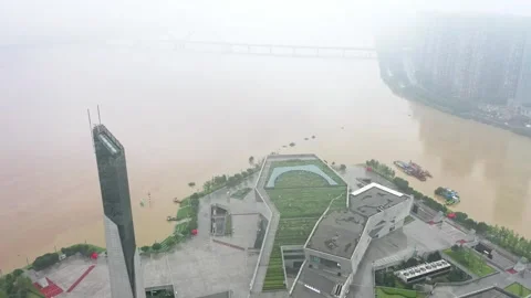 Changsha cityscape museum complex riverside bay park aerial panorama 4k china Stock Footage 325810945