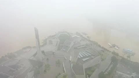 Changsha cityscape museum complex riverside bay park aerial panorama 4k china Stock Footage 325811293