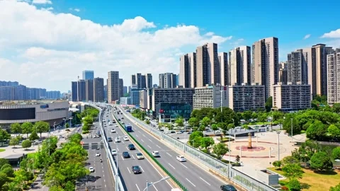 Changsha traffic street road interchange cityscape construction aerial panorama Stock Footage 325812968