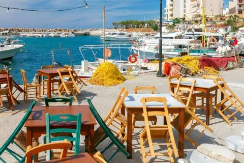 Chania. Cafe on the beach. Stock Photos
