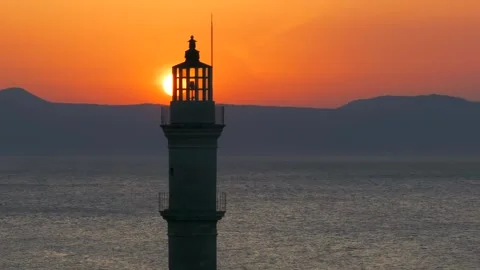 Chania town by night, Lighthouse, Drone shot, Crete, Greece, Aerial view of Chan Stock Footage 303510951