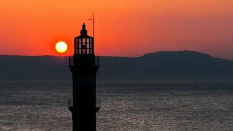 Chania town by night, Lighthouse, Drone shot, Crete, Greece, Aerial view of Chan Stock Footage 303589510