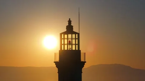 Chania town by night, Lighthouse, Drone shot, Crete, Greece, Aerial view of Chan Stock Footage 308259065