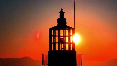 Chania town by night, Lighthouse, Drone shot, Crete, Greece, Aerial view of Chan Stock Footage 308259100