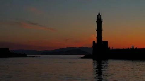 Chania town by night, Lighthouse, Drone shot, Crete, Greece, Aerial view of Chan Video stock 308259111