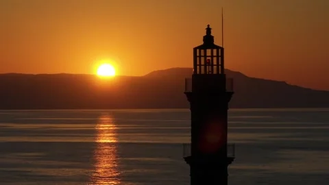 Chania town by night, Lighthouse, Drone shot, Crete, Greece, Aerial view of Chan Stock Footage 310746299