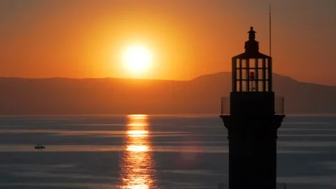 Chania town by night, Lighthouse, Drone shot, Crete, Greece, Aerial view of Chan Stock Footage 310790480