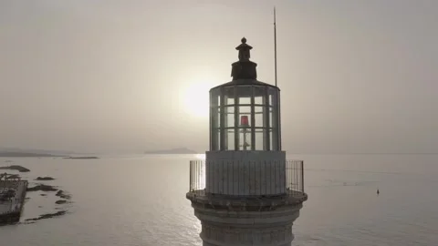 Chania town by night, Lighthouse, Drone shot, Crete, Greece, Aerial view of Chan Stock Footage 310791148