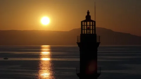 Chania town by night, Lighthouse, Drone shot, Crete, Greece, Aerial view of Chan Stock Footage 310852610