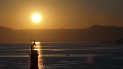 Chania town by night, Lighthouse, Drone shot, Crete, Greece, Aerial view of Chan Stock Footage 310955863
