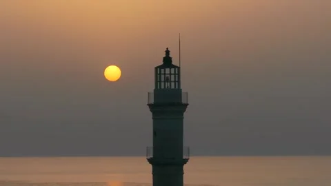 Chania town by night, Lighthouse, Drone shot, Crete, Greece, Aerial view of Chan Stock Footage 310955927