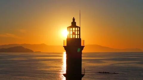 Chania town by night, Lighthouse, Drone shot, Crete, Greece, Aerial view of Chan Stock Footage 310956594