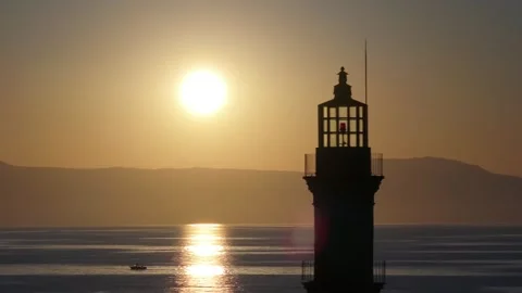 Chania town by night, Lighthouse, Drone shot, Crete, Greece, Aerial view of Chan Stock Footage 311480295