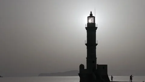 Chania town by night, Lighthouse, Drone shot, Crete, Greece, Aerial view of Chan Stock Footage 311512351