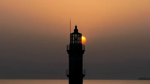 Chania town by night, Lighthouse, Drone shot, Crete, Greece, Aerial view of Chan Stock Footage 312638705