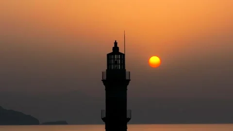 Chania town by night, Lighthouse, Drone shot, Crete, Greece, Aerial view of Chan Stock Footage 312759539