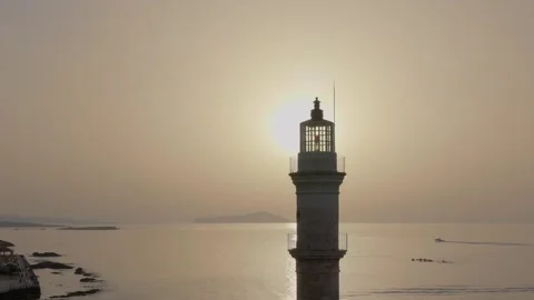 Chania town by night, Lighthouse, Drone shot, Crete, Greece, Aerial view of Chan Stock Footage 314768410